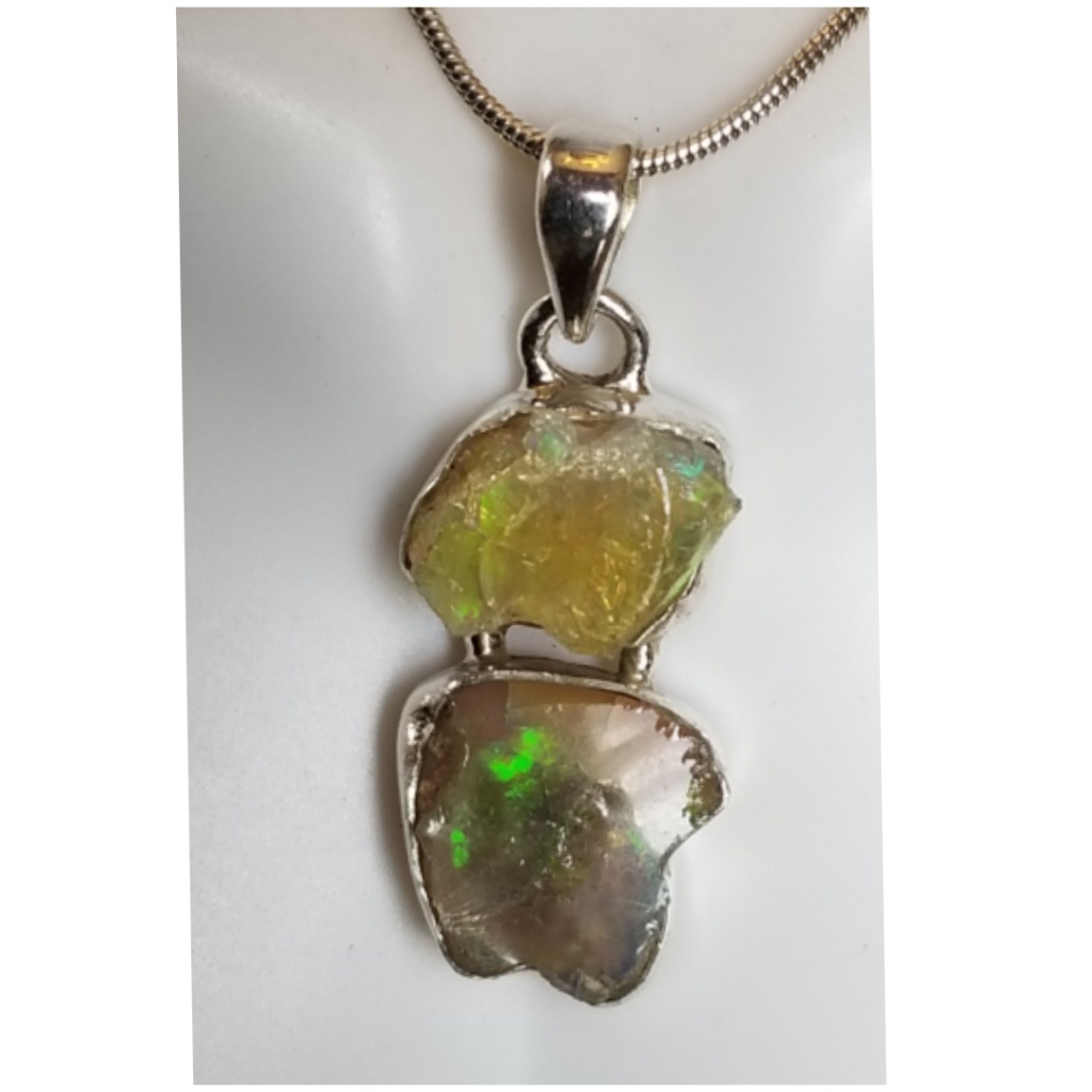 Genuine Ethiopian Fire Opal Pendant 1.5" Long